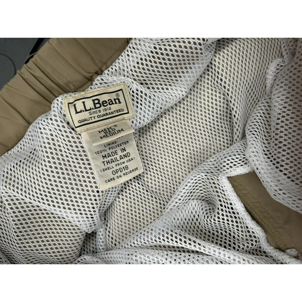 LL Bean Men's Pants Medium Reg Beige Tan Nylon Belted Cargo Hiking 3063